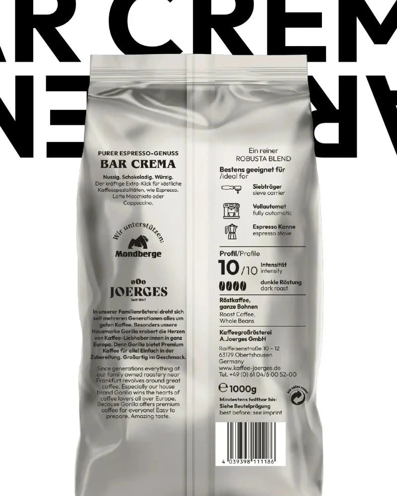 Gorilla Bar Crema Bohne 1kg